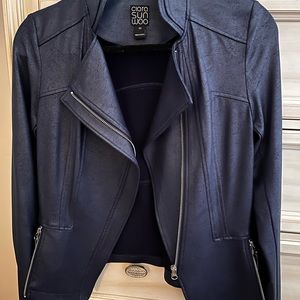 Clara SunWoo Liquid Faux Leather Signature Jacket Navy XS NWOT